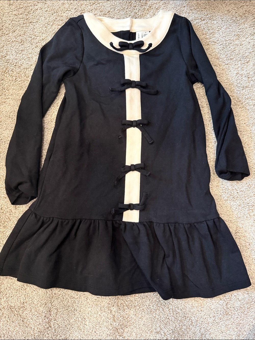 Janie and Jack Black Dress with Cream Trim and Bow Details